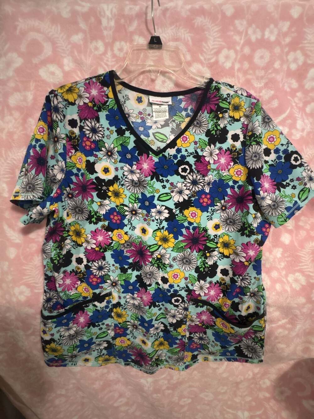 Scrubstar Women's Fun Floral V-Neck Print Scrub Top